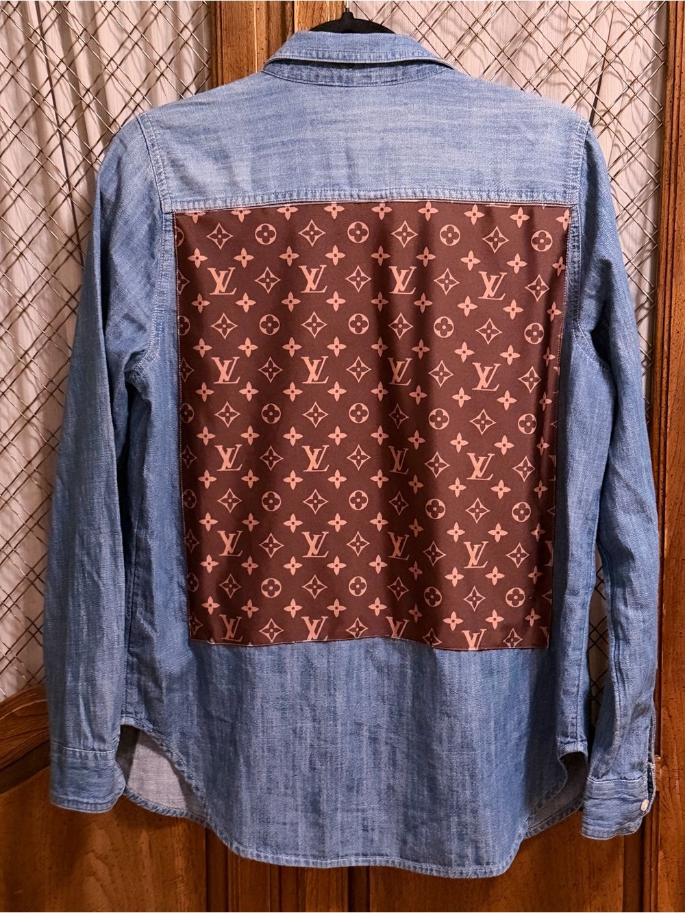 Free People Custom Louis Vuitton Monogram Chambray Shirt SIZE SMALL
